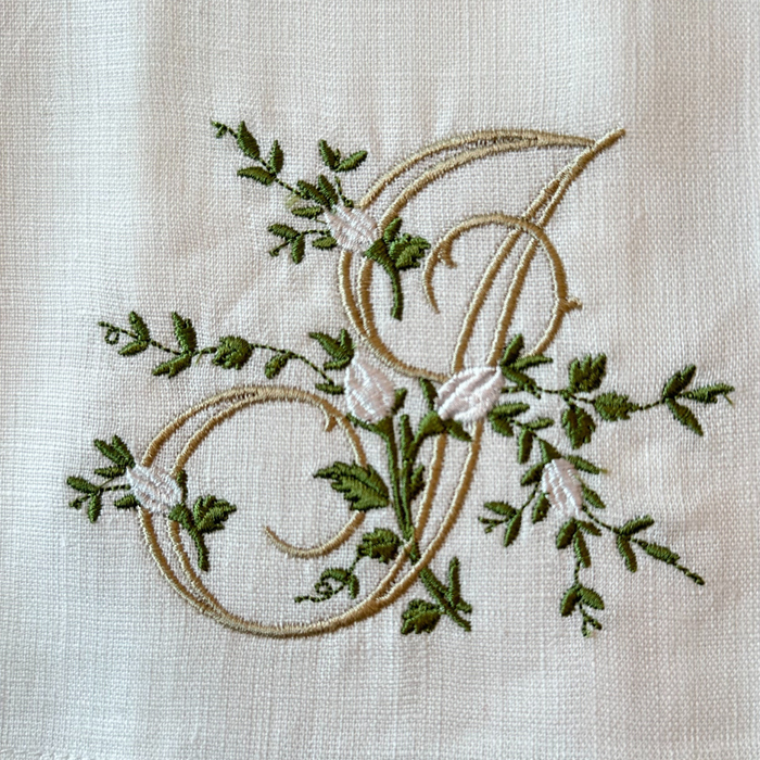 Floral Monogram White Linen Bow / Sash - New