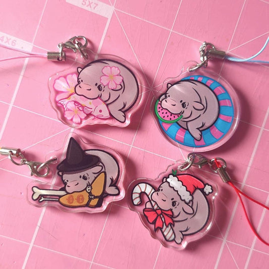 Four Seasons of Moodeng Cute Baby Pygmy Hippo Cell Phone Charm/Keychain/Bag Charm - Koodle