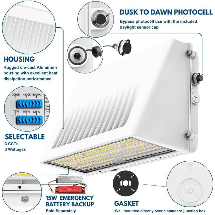 White Konlite 125W White Full Cut off Wall Pack light product details