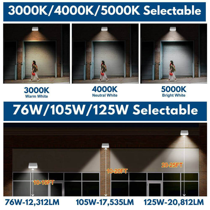 White Full Cut off Wall Pack light with selectable wattages and CCT