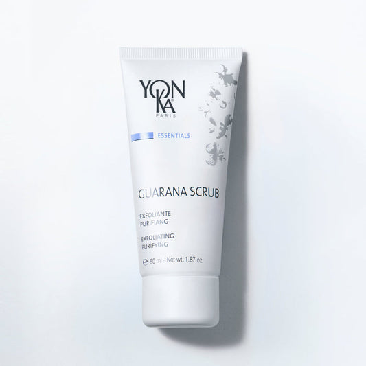 Guarana Scrub 50 ml jar with Yon-Ka Paris label and creamy rice bran and guarana seed scrub texture