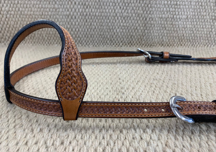 Headstall - HS134 - Basket Antiqued Sliding Ear w/ 5 Scallop Cheeks