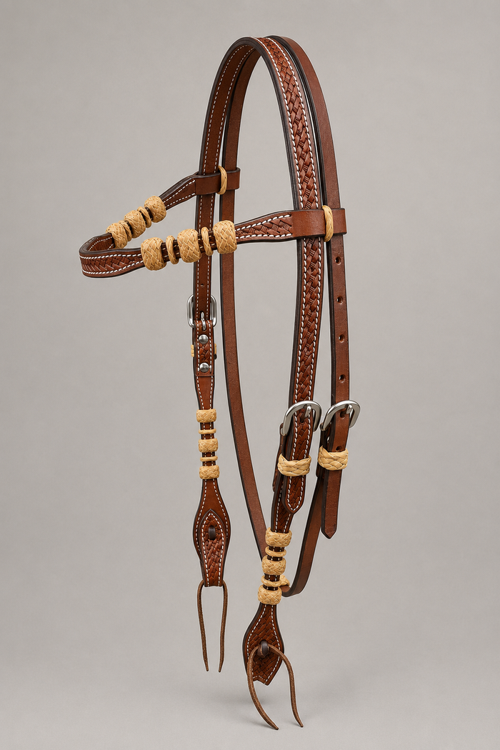 Headstall - HS138- 5/8”  Browband Basketweave with Rawhide