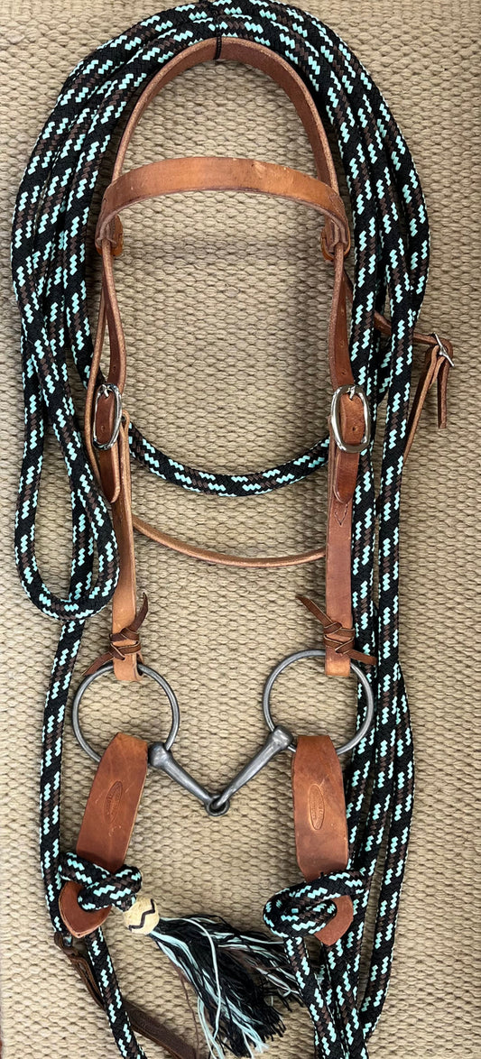 Headstall - HS256 - 3/4" Futurity Browband Bridle Set w/ Blue and Black Mecate
