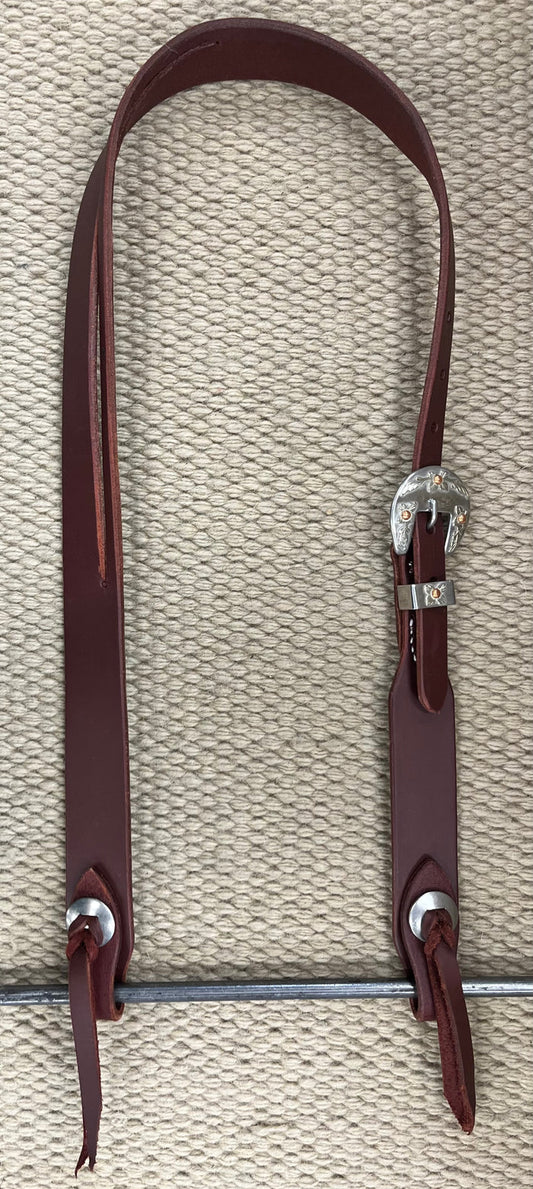 Headstall - HS263 - Latigo Split Ear w/ Floral Buckle