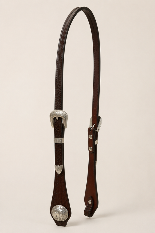 Headstall - HS275 - 3/4" Brown Basketweave Split Ear with Silver Plated Trim