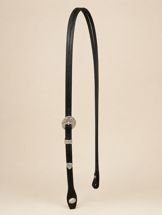 Headstall - HS287 - 1/2" Plain Black Single Buckle Split Ear with Silver Plated Trim