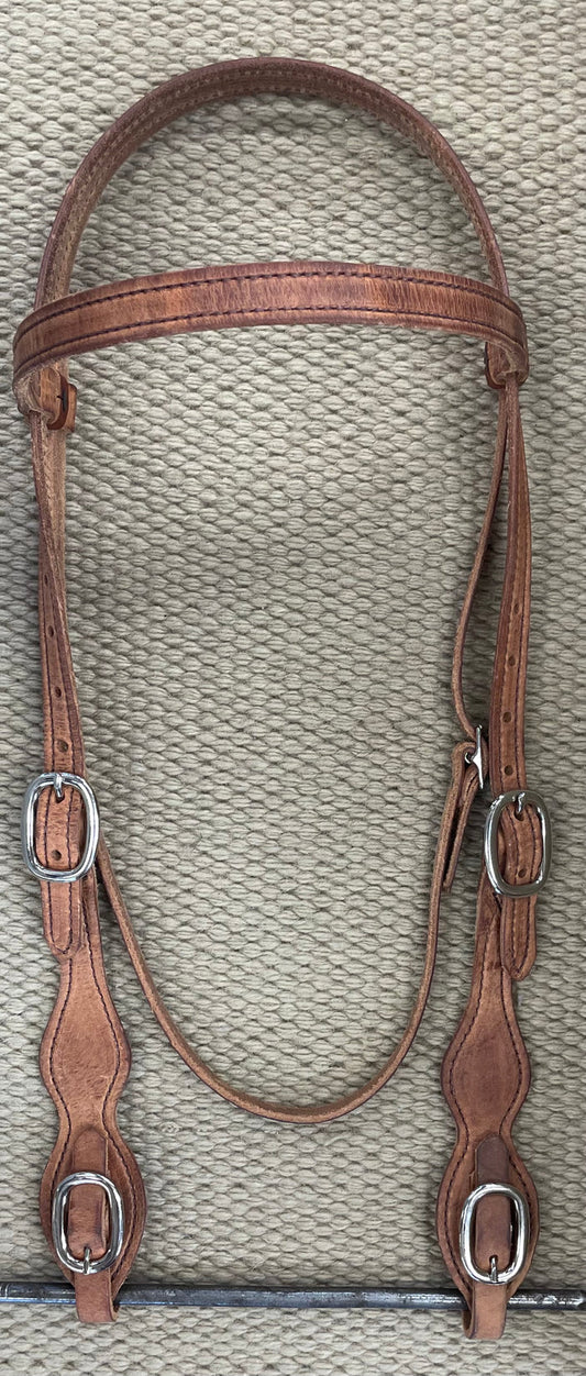 Headstall - HS290 -  3/4" Stitched Browband w/ Scalloped Cheeks Large