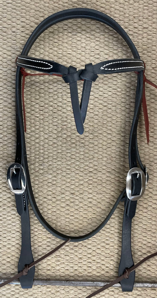 Headstall - HS302 - Plain Black Knotted Browband Regular