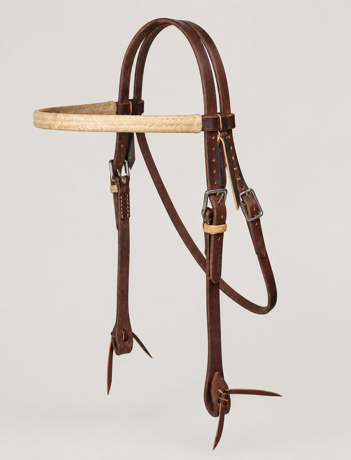 Headstall - HS334 - 5/8" Ranch Rawhide Trimmed with Browband