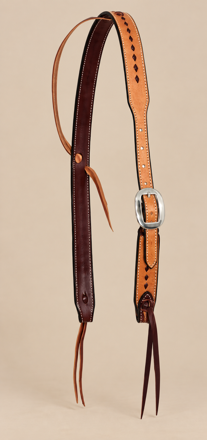 Headstall - HS408 - 1-1/4” Leather Rough Out Buckstitched Cowboy Knot Slip Ear