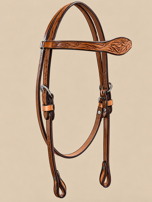 Headstall - HS410 - Tooled Leather with Browband