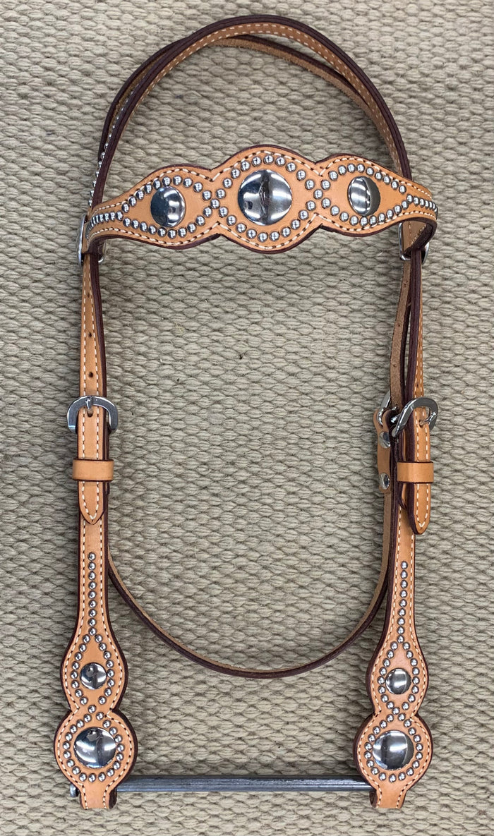 Headstall - HS37 - Light Brown w/ Dots and Conchos