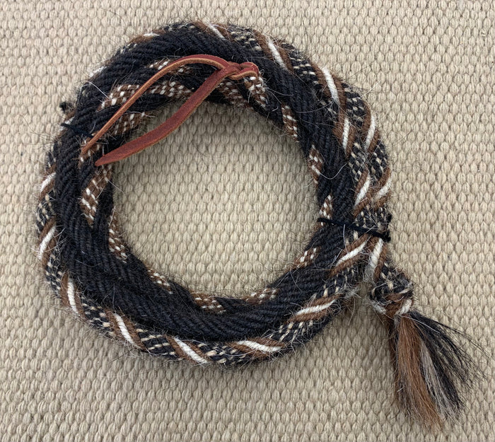 Mecate - MEC31 - 1/2"x22' 6 Strand Mane Hair Black w/ Brown and White Tri-Color