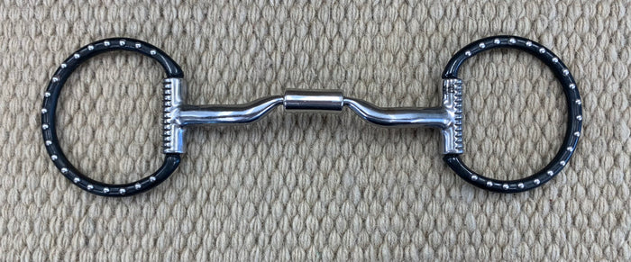 BIT - MB09 - Myler D-Ring Sweet Iron Low Port Comfort Snaffle Black w/ Dots