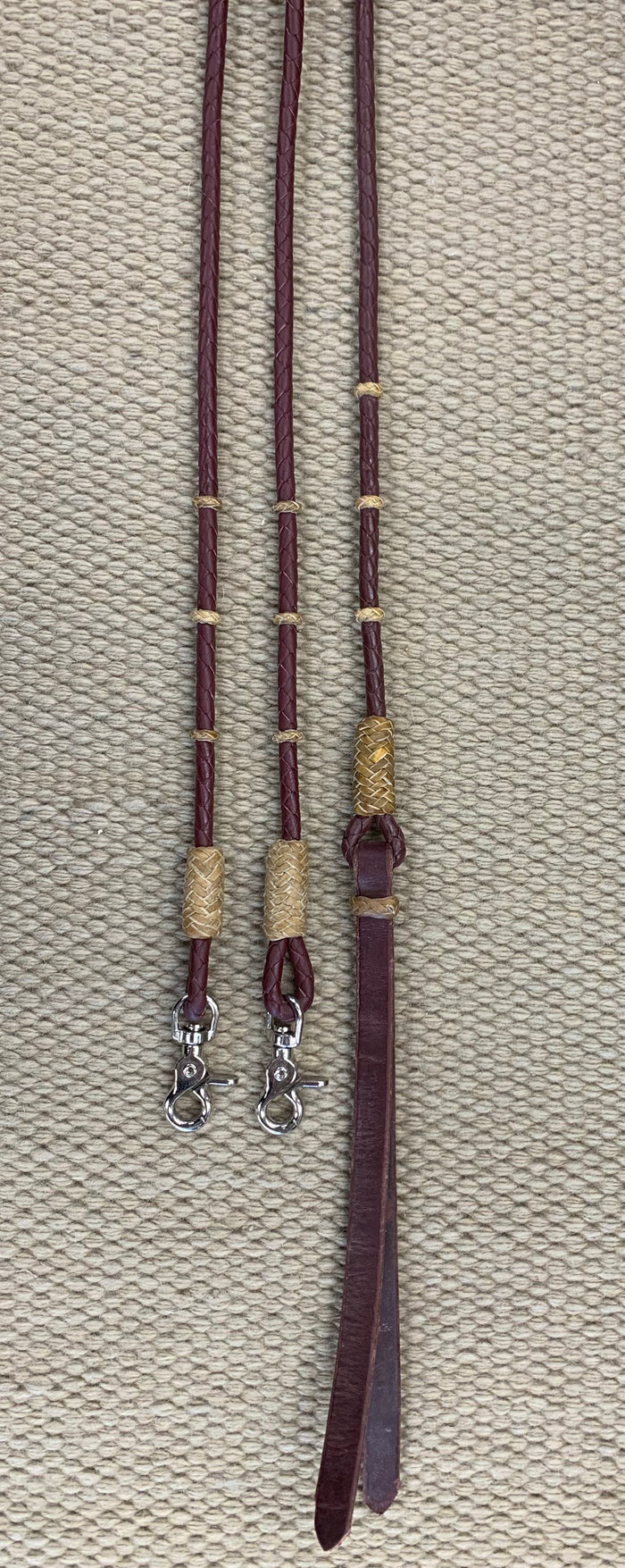 Romal Reins - RR18 - Latigo Dark Red w/ Rawhide Accents and Snaps