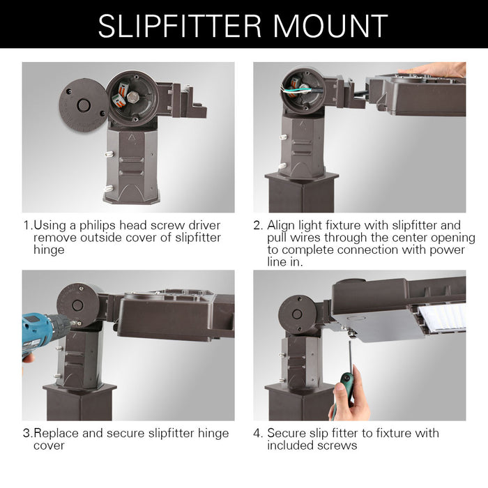 4 steps slip fitter mount installations guides for a led flood light
