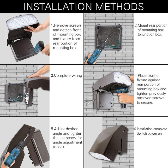 installation methods for Konlite LED Slim Wall Pack Light - Adjustable - 40W