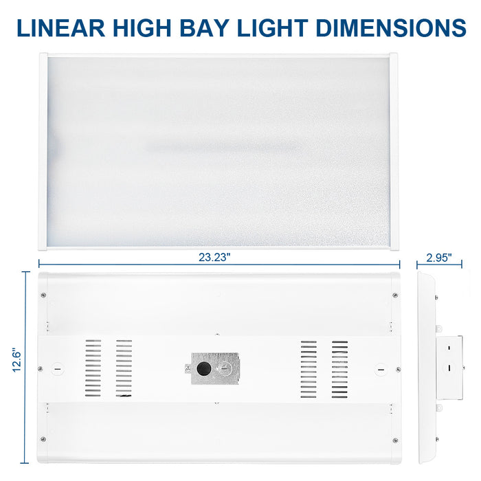 Dimensions of LED Low bay light on a white background