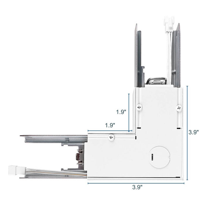 Dimensions of White L-Shape Connector Use with Konlite Architectural Linear Light Fixture
