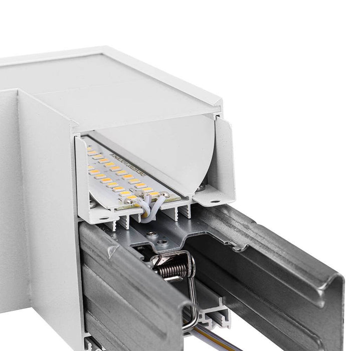 Side view of White L-Shape Connector Use with Konlite Architectural Linear Light Fixture