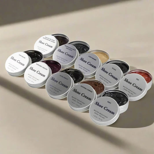 Luxe calf leather shoe cream kit with colorful tins