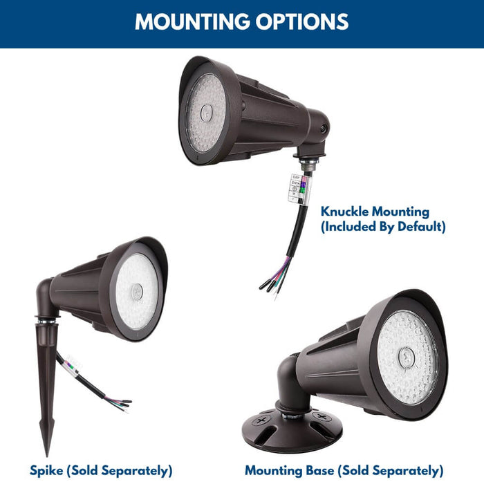 Three outdoor spotlights with mounting options