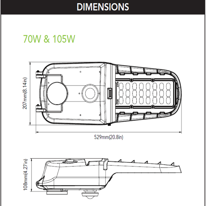 70W Roadway light Dimensions
