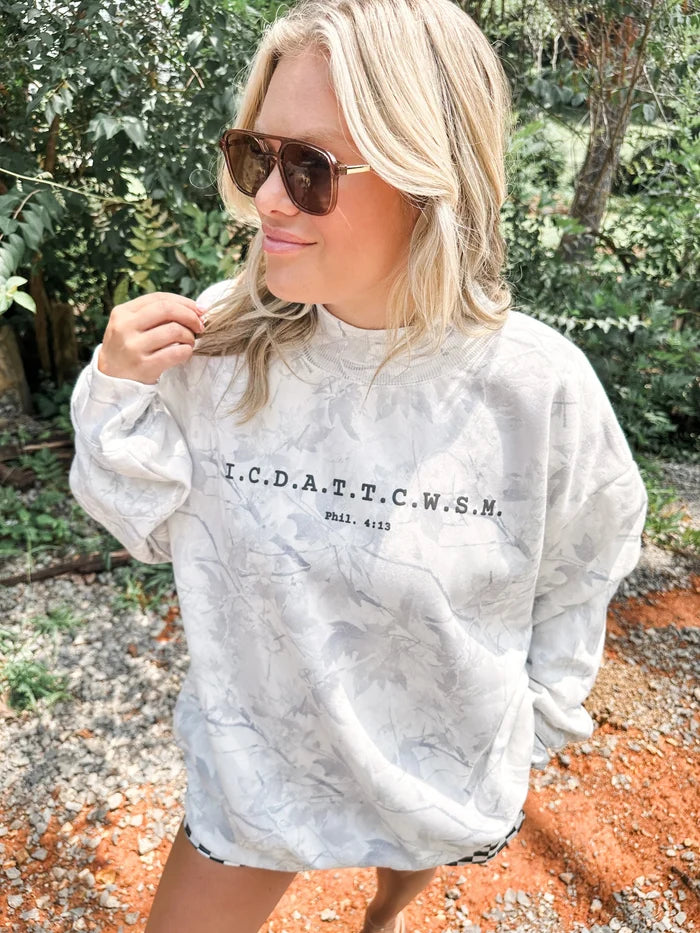 LIMITED STOCK // Phil 4:13 Camo Mockneck Sweatshirt // ships in about a week