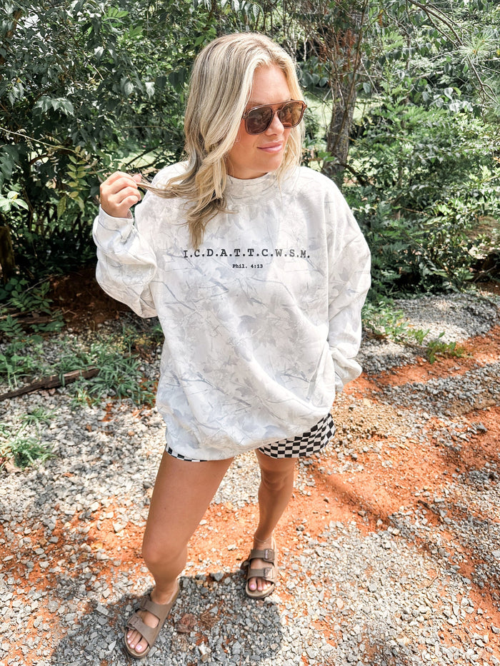 LIMITED STOCK // Phil 4:13 Camo Mockneck Sweatshirt // ships in about a week