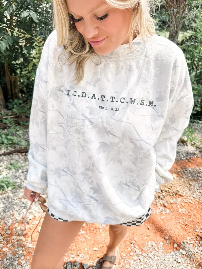 LIMITED STOCK // Phil 4:13 Camo Mockneck Sweatshirt // ships in about a week