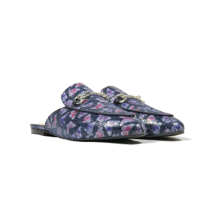 'Lucinda' vegan textile slides by Zette Shoes - deep navy - Vegan Style