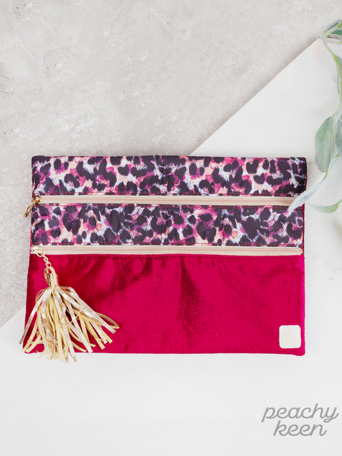 Luscious Leopard & Velvet Double Zipper Bag