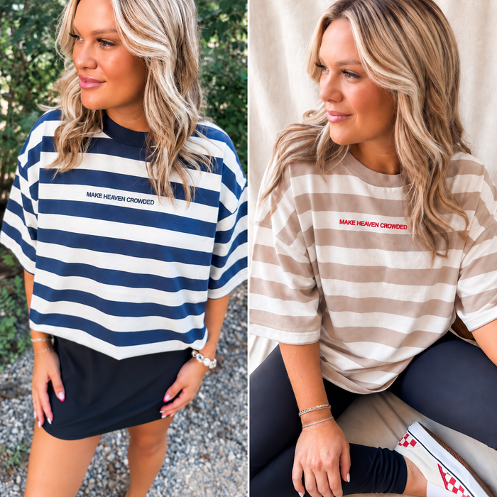 Make Heaven Crowded Navy Stripes Graphic Tee // ships in about a week