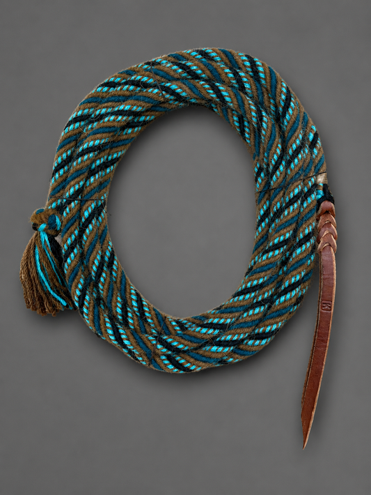 Mecate - MEC108 - 5/8” x 22’ 6 Stand Alpaca Light Brown, Black, Turquoise and Teal