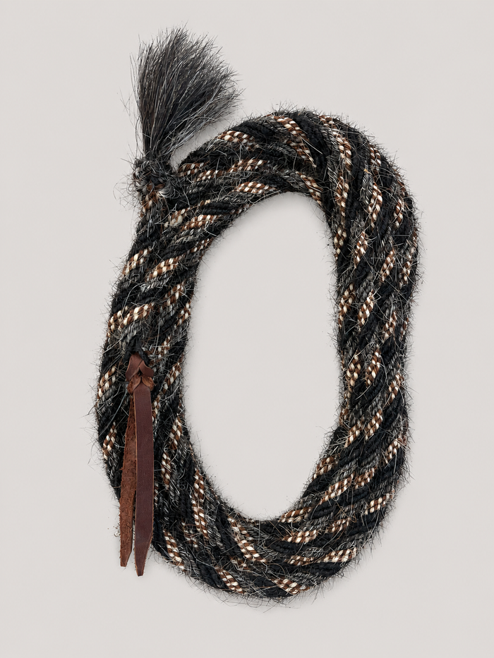 Mecate - MEC125 - 3/8” x 102" 6-Strand Mane Hair Black, Grey, Brown & Cream