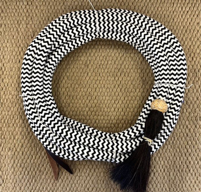 Mecate - MEC193 - Sierra Way 5/8"x22' Double Braid Black and White Nylon w/ Rawhide Button
