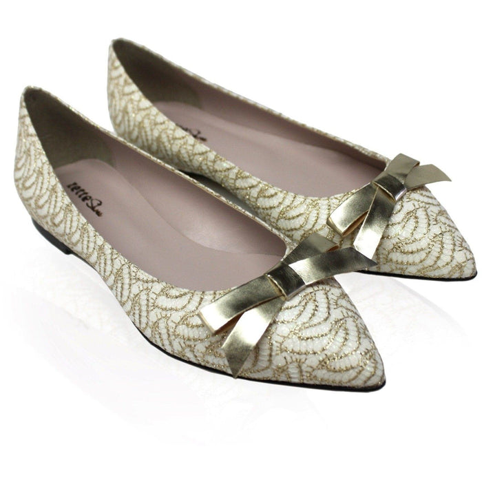 'Nina' Bow Ballet Flats (White Lace) by Zette Shoes - Vegan Style