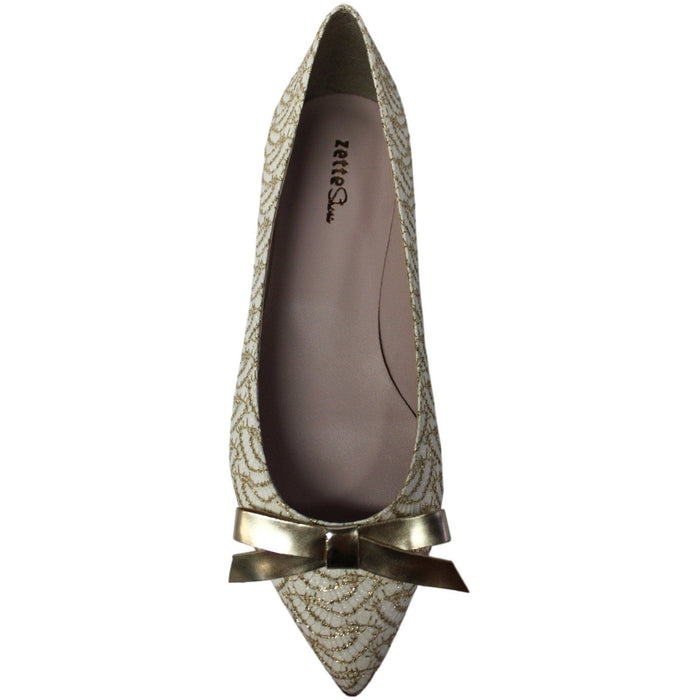 'Nina' Bow Ballet Flats (White Lace) by Zette Shoes - Vegan Style