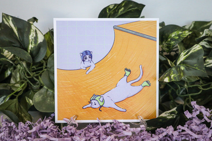 Park Roller Skating Cats Cute Illustration Print - Koodle