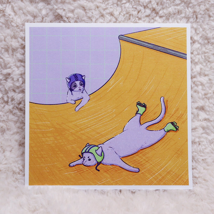 Park Roller Skating Cats Cute Illustration Print - Koodle