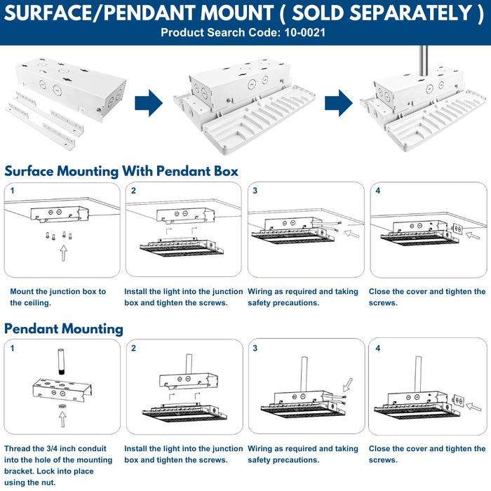 Surface and pendant mount methods of PAVO high bay lights
