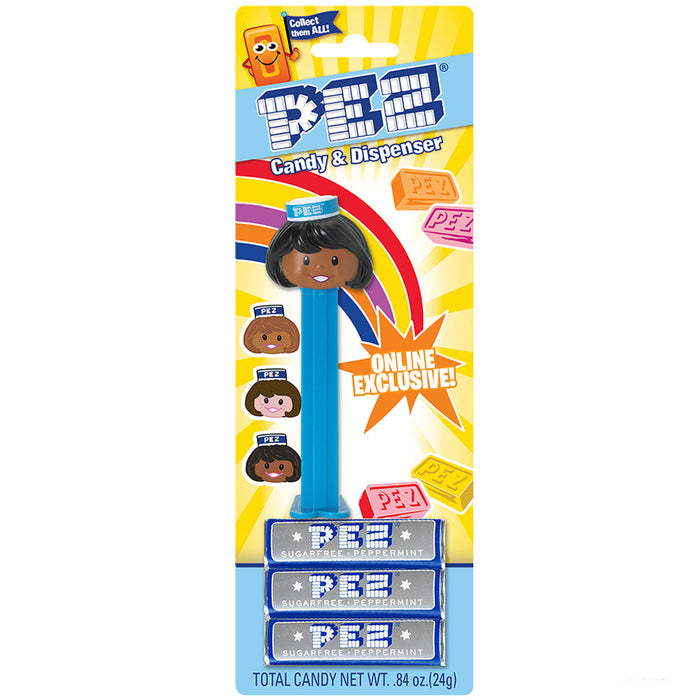 PEZ Classic Presenter Girl Peppermint (Dark Skin Tone/Black Hair) PEZ Exclusive