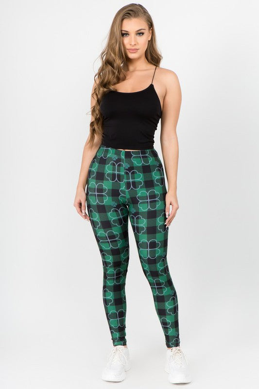 Plaid Clover Print Leggings