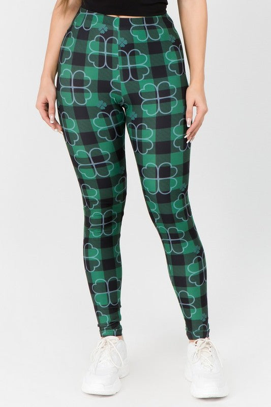 Plaid Clover Print Leggings