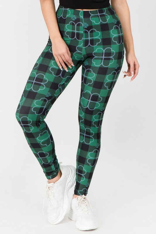 Plaid Clover Print Leggings