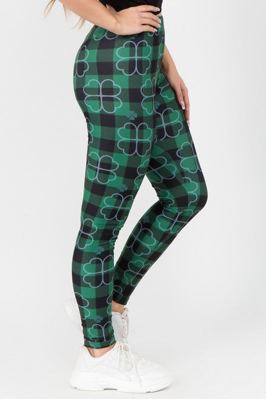 Plaid Clover Print Leggings