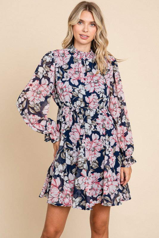 Poetic Floral Chiffon Long Sleeve Dress
