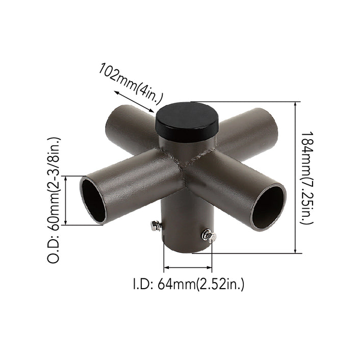 Quad Spoke 90° Tenon Adapter Dimensions