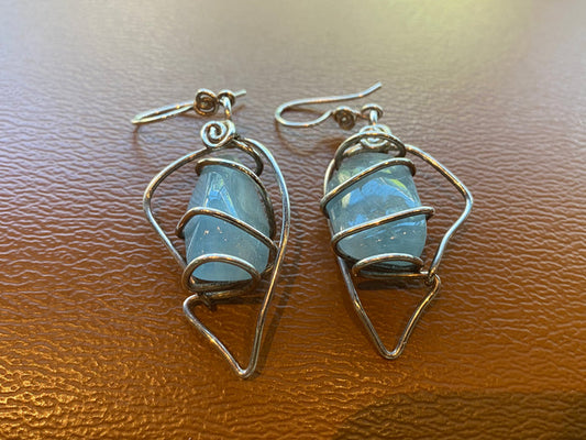 SILVER+AQUAMARINE EARRINGS